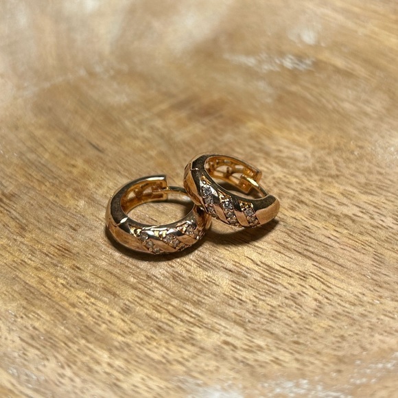 CZ Huggies Gold Vermeil Over 925 Sterling Silver Earrings - Picture 2 of 12